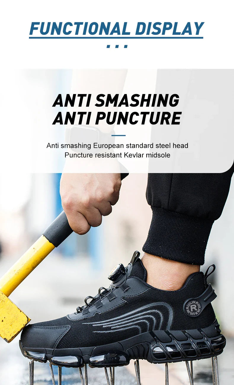 Anti-smash Steel Toe Protection Safety Shoes Men Rotating Button Work Safety Shoes for Men Anti Puncture Work Shoes Sneakers