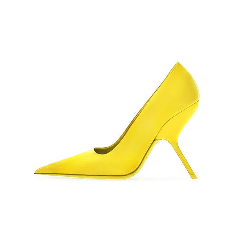 Brand Fashion Show Silvery 9cm High Heel Spring Autumn New Irregular Heels Black Red Pointed Sexy Women's Single Shoes Size 43