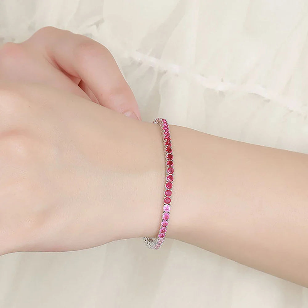 Gradient Red Color Tennis Bracelets S925 Sterling Silver High Carbon Diamond Bracelets for Women 2024 Original Fine Jewelry