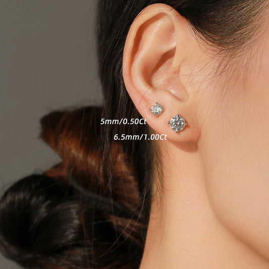 1.00Ct 2.00Ct Moissanite D Color Lab Diamond Stud Earrings For Women 925 Sterling Silver Basic Design Wedding Jewelry