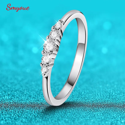 0.13CTTW 2.5mm Certified Moissanite Rings for Women 5 Stones Sparkling Sterling Silver 925 Wedding Band Mach Diamond GRA