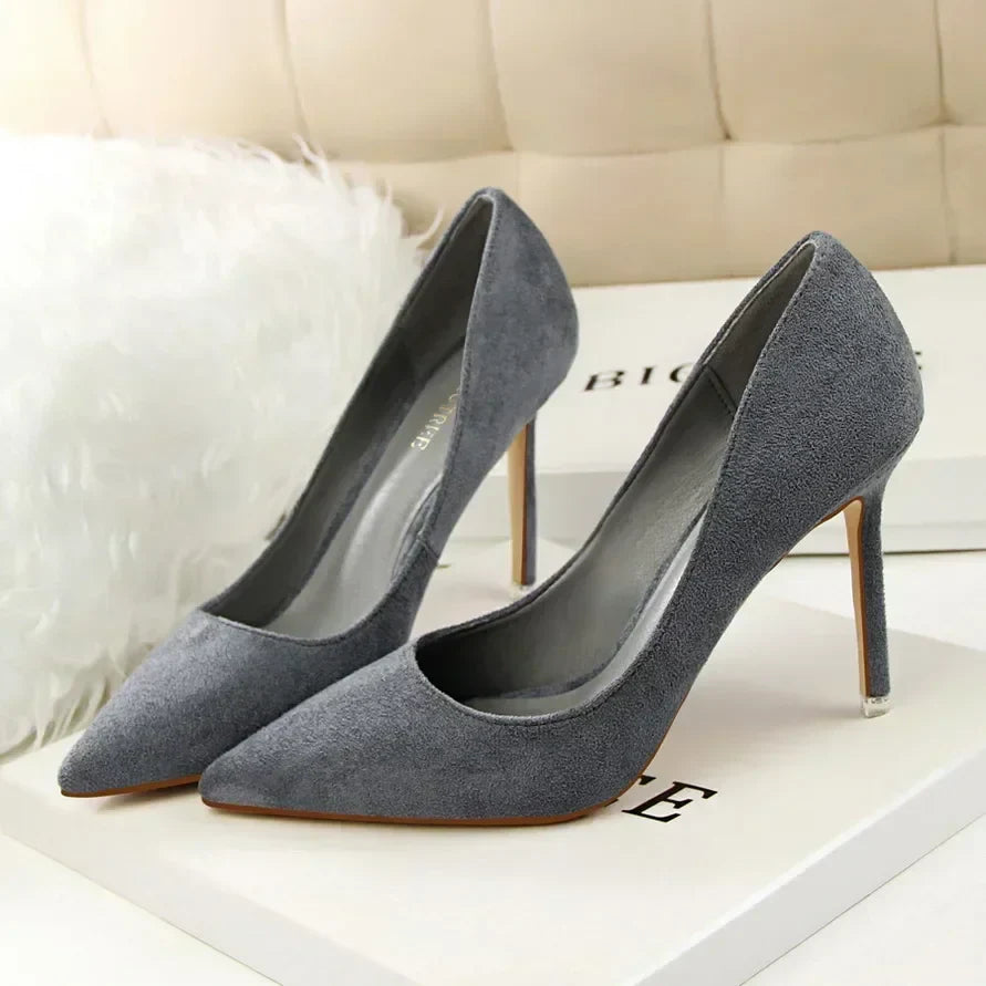 Women 9cm High Heels Daily Party Colorful Suede Pumps Female Scarpins Stiletto Evening Banquet Red Yellow Shoes Plus Size 34-43