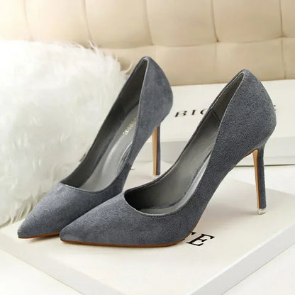 Women 9cm High Heels Daily Party Colorful Suede Pumps Female Scarpins Stiletto Evening Banquet Red Yellow Shoes Plus Size 34-43