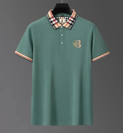 Luxury brand short sleeve men's polo shirt summer high-end fashion plaid embroidery lapel casual T-shirt breathable cotton top