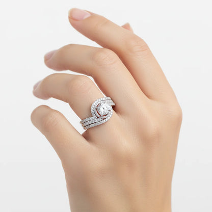Luxury 3Pcs Set Full Moissanite Bridal Ring Set 925 Sterling Silver Engagement Ring for Women Wedding & Proposal Gift
