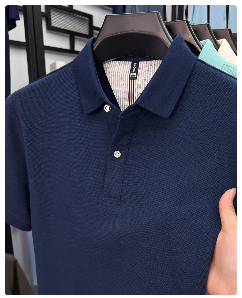 100% pure cotton high-end short sleeve polo shirt men's summer fashion new breathable Korean business casual golf brand T-shirt
