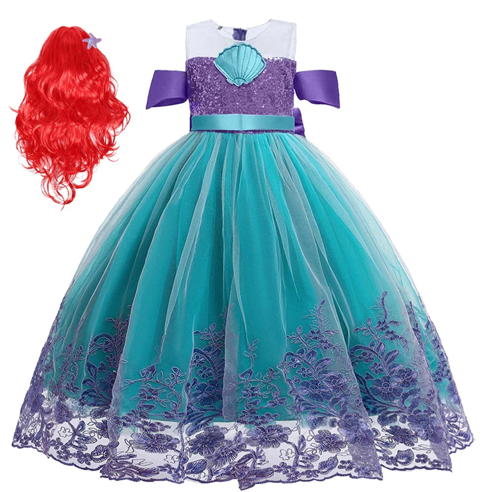 Vestido Ariel Pequena Sereia Princesa Fofa Menina Fantasia Cosplay Infantil Roupa de Festa Aniversário Halloween Vestido de Verão Menina