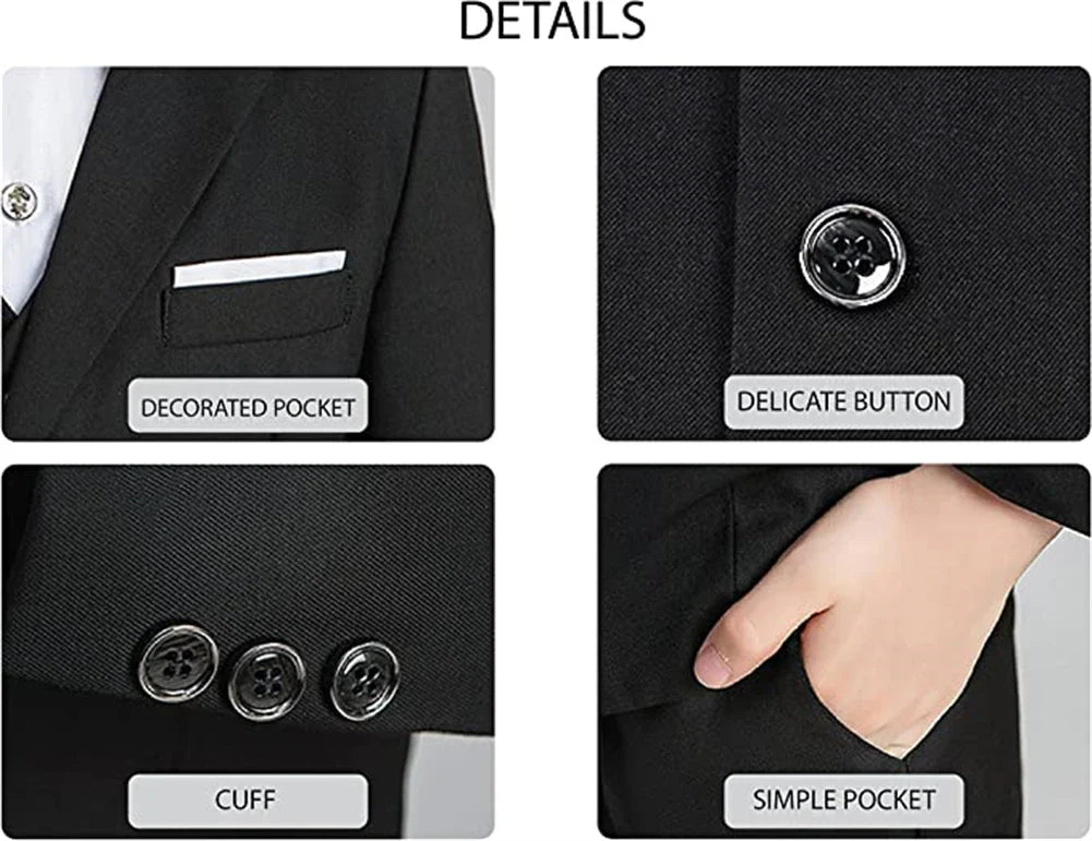 Vintage Boy's 4 Pieces Suit Set Jacket Vest Pants Bow-tie Kids Formal Tuxedo Slim Fit Slit Pocket Child Blazer Suits