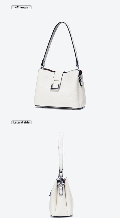 Genuine Leather White Designer Noble Shopper Shoulder Bag Commuter Large Bucket Handbag Women Tote Bucket Cross Body Bag