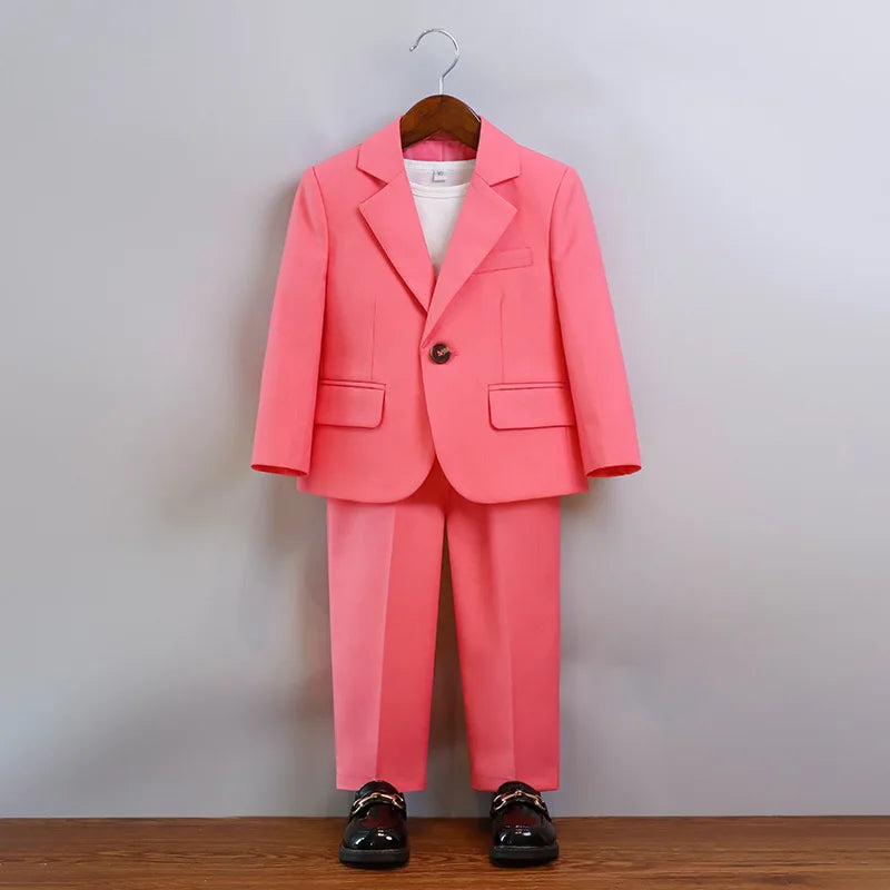 Boys Summer Khaki Pink Photography Suit Gentleman Kids Breathable Jacket Pants Ceremony Costume Children Silm Fit Wedding Dress