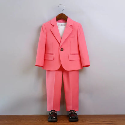 Boys Summer Khaki Pink Photography Suit Gentleman Kids Breathable Jacket Pants Ceremony Costume Children Silm Fit Wedding Dress