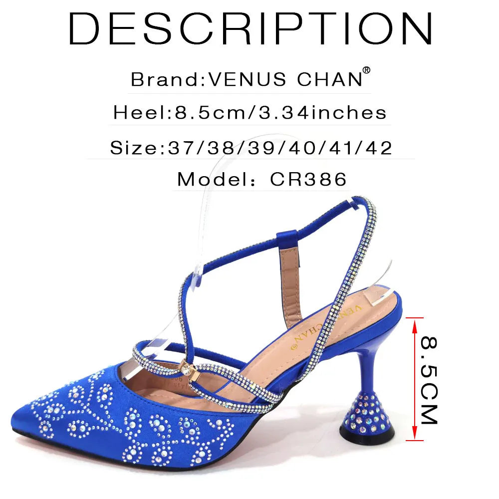 2025 Summer New Design Specials Italian Women Shoes and Bag Set Wine Color Comfortable High Heels With Rhinestone