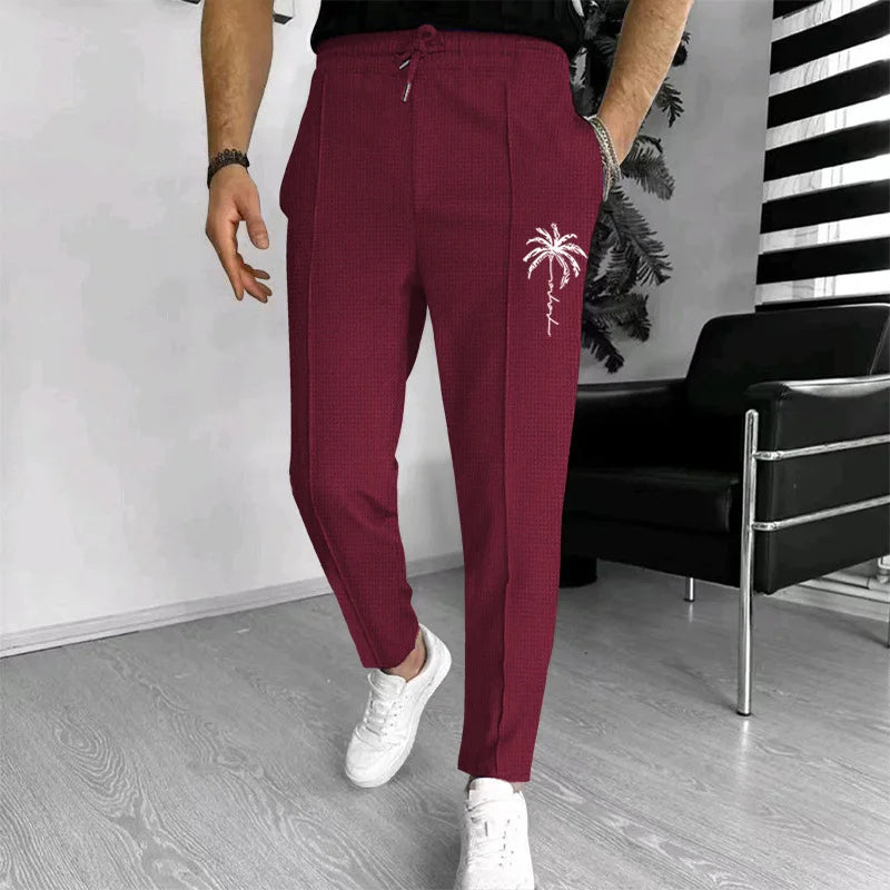 Mens Stylish Waffle Pants - Casual Sports Slim Fit with Adjustable Drawstring Secure Pockets for All Seasons - Perfect Outdoor