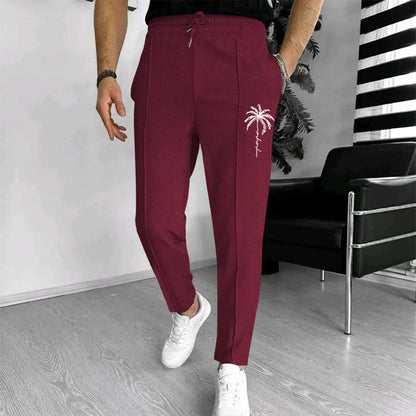 Mens Stylish Waffle Pants - Casual Sports Slim Fit with Adjustable Drawstring Secure Pockets for All Seasons - Perfect Outdoor