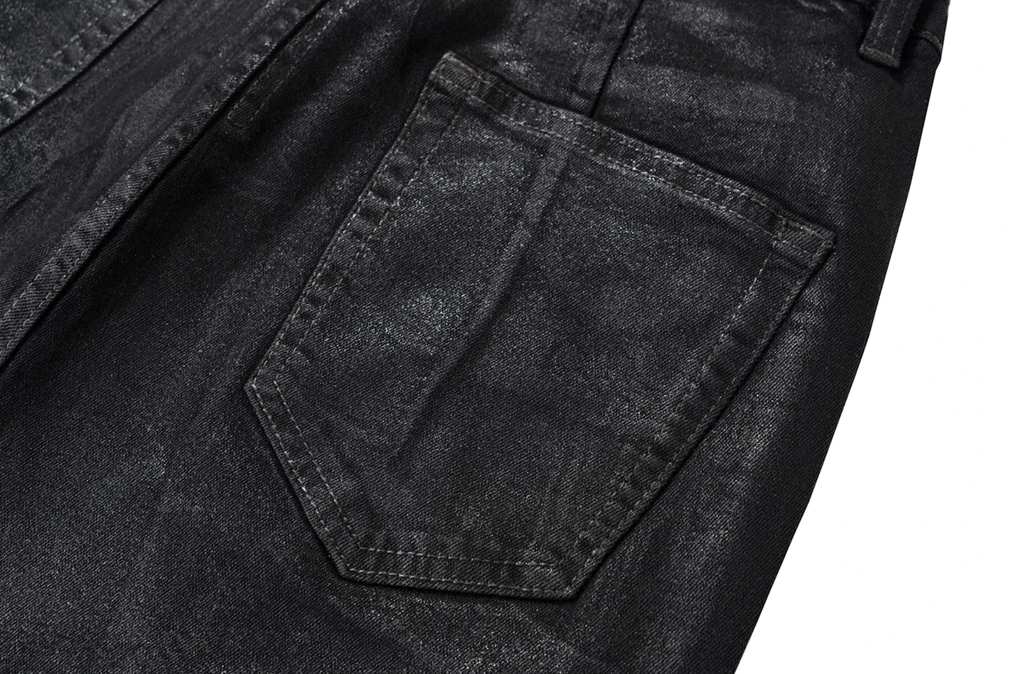 Streetwear Black Wax Leather Strecth Jeans for Men Ropa Hombre Baggy Y2k Flare Pants Oversized Straight Denim Trousers