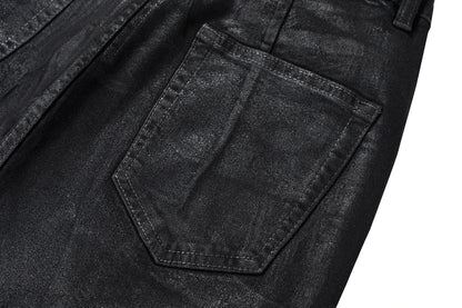 Streetwear Black Wax Leather Strecth Jeans for Men Ropa Hombre Baggy Y2k Flare Pants Oversized Straight Denim Trousers
