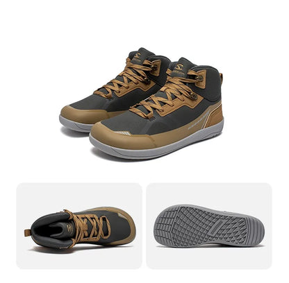 Unisex Mid Top Barefoot Shoes Mens Womens Wide Toe Artificial Leather Hiking Boots Outdoor Non-Slip Trail-Running Shoes