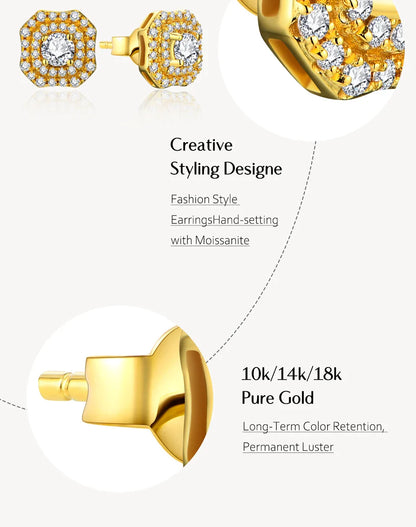 Luxurly D VVS1 Color Moissanite Stud Earrings For Women Top Quality 100% 925 Sterling Silver Sparkling Wedding Jewelry