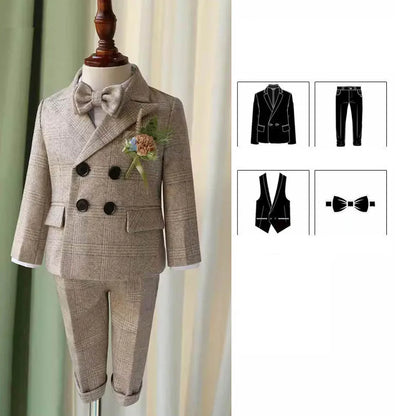 Children Luxurious Photograph Suit Boys Jacket Vest Pants Bowtie 4PCS Wedding Suit Kids Ceremony Party Tuxedo Dress Baby Costume