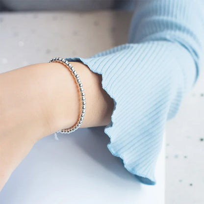 Trendy 925 Sterling Silver Little Ball Strand Bracelet for Women Free Size Link Chain Bracelet Fine Jewelry Girl Gift