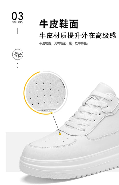 Novos sapatos masculinos invisíveis para aumentar a altura, sapatos esportivos de 6 CM-8 CM-10 CM, sapatos esportivos de couro branco para homens, tamanhos ampliados 36-46