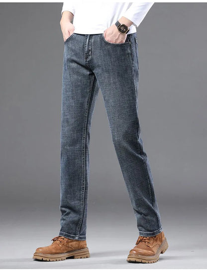 High Quality Spring Autumn Men's Slim Jeans Stylish Casual Stretch Fabric Denim Pants Classic Trousers Smoke Gray Plus Size 40