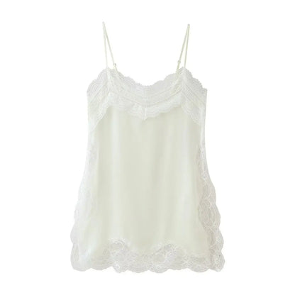 2025 New Women Cami Top Heart Neck Lace Trim Sleeveless Casual Sexy Summer Party Fashion Multi Color