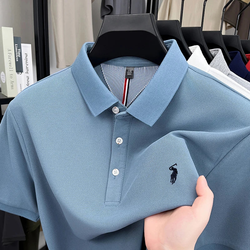 High end designer brand short sleeve polo shirt men's summer breathable trend golf pony embroidery business casual Paul T-shirt