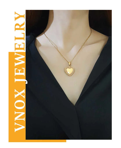 Light Heart Locket Pendants for Women Men Openable Photo Frame Glossy Stainless Steel Necklaces Family Love Collar
