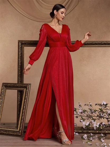 Elegant Slit Formal Applique Chiffon Evening Dress Luxury 2025 Women Long Mermaid V-neck Caicktail Gown Wedding Party Prom