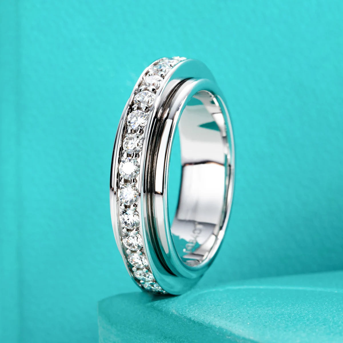 Moissanite Spinner Eternity Band Rings 14k Gold Plated Fidget Spinners Wedding Band Ring Unzip Jewelry Gifts Wholesale