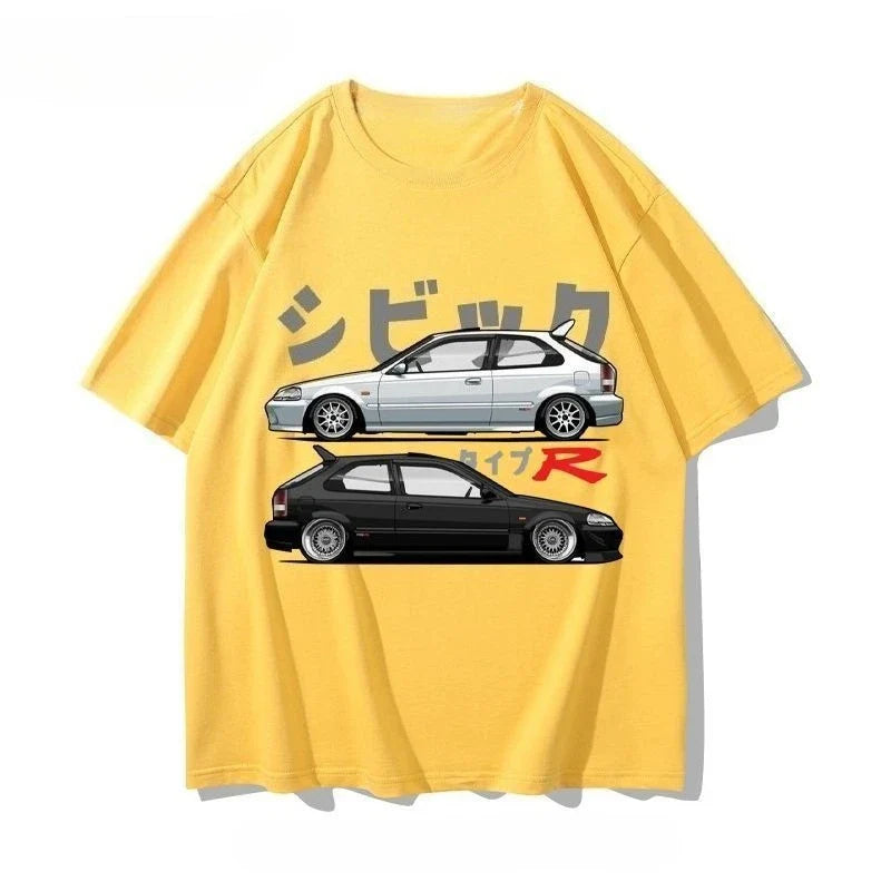 Honda Civic Motorcycle Short-sleeved Classic Modified Car Culture JDM Car Racing Fan T-shirt Club Men's Top