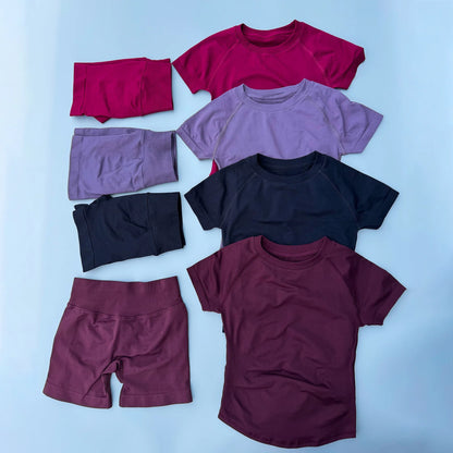 2 Pieces Sports Sets Short Sleeve Seamless Yoga Top Fitness Set Women Workout Running Sports Shorts Gym Suit