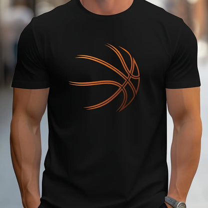 Summer men's 100% cotton comfortable casual loose oversized basketball pattern print sports round neck short sleeved T-shirt