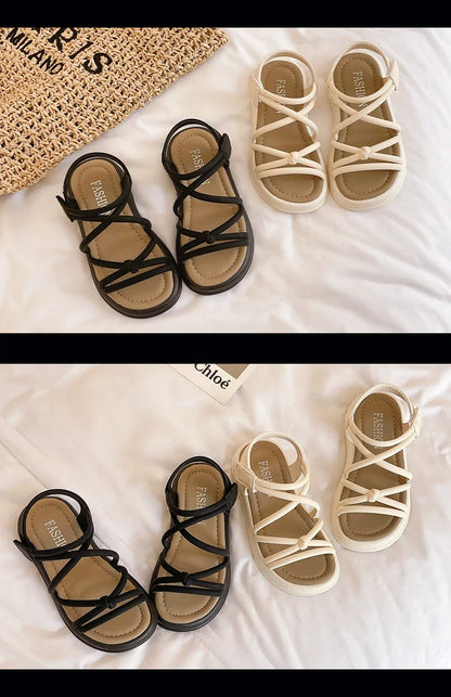 Girls Sandals Kids Sandals for Girls 2024 Summer Brand Children Beach Shoes Princess Sweet Gladiator Sandals Open Toes Anti-skid