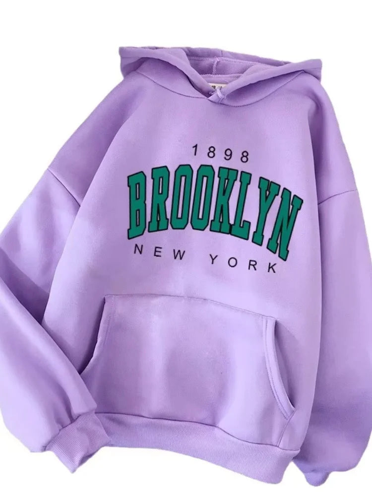 Spring and Autumn Winter New Fleece Loose Women's Hoodie Hot Selling Brooklyn Printed Couple Hoodie Sweatshirt Coat