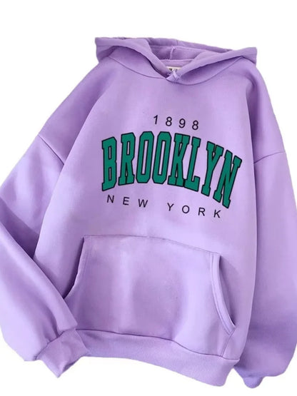Spring and Autumn Winter New Fleece Loose Women's Hoodie Hot Selling Brooklyn Printed Couple Hoodie Sweatshirt Coat