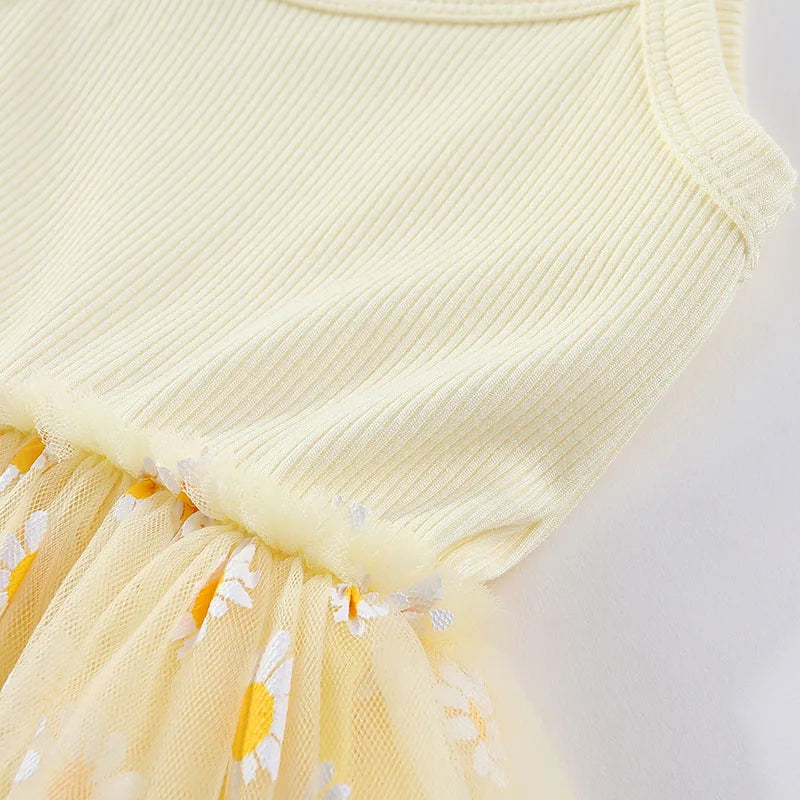 Korean Style Girls' Summer Dress 0-4Y Cute Baby Children's Little Daisy Suspender Mesh Dress Kid's Clothing