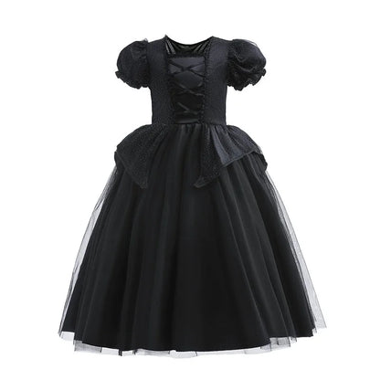 Black Princess Witch Dress with Hat Halloween 2025 Wizard Costume Play Girl Carnival Street Party Apparel Villain Witch Vestidos