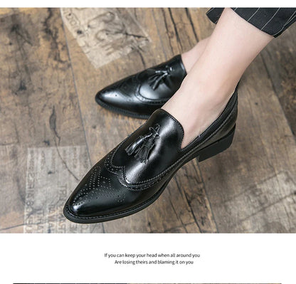 Dress Shoes Men Tassel Formal Leather Shoes Male Classic Social Casual Business Brogue Shoes Wedding Party Leather Loafers Male