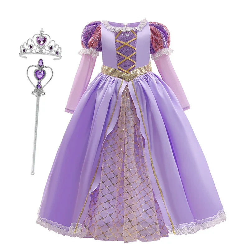 Girls Rapunzel Dress Kids Tangled Disguise Carnival Girl Princess Costume Birthday Party Gown Outfit Clothes 2-10 Years