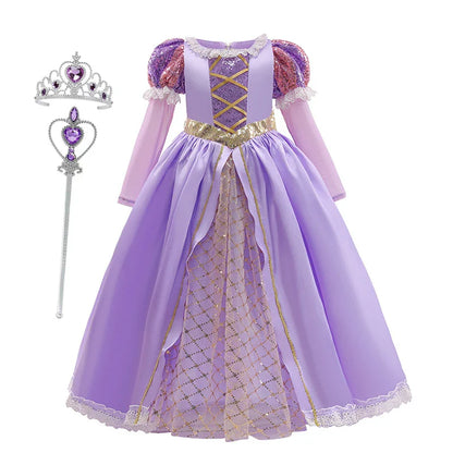 Girls Rapunzel Dress Kids Tangled Disguise Carnival Girl Princess Costume Birthday Party Gown Outfit Clothes 2-10 Years