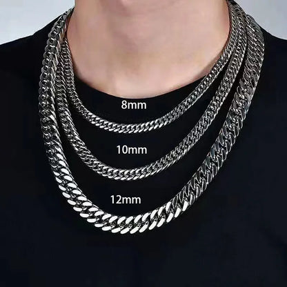 Stainless Steel LA Cuban Link Chain Silver Color Necklace For Men Jewelry 8/10/12/14MM Width Hip Hop Punk Accessories