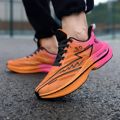 Men Sport Shoes Professional Cushioned Carbon Plate Running Shoes Breathable Lace-up Casual Sneakers Marathon Athletic Footwear