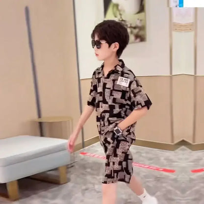 2026 Boys 2-11 Years Summer Chiffon Polo Shirt & Pants 2Pcs Set Korean Style Casual Streetwear Kids Active Outfits