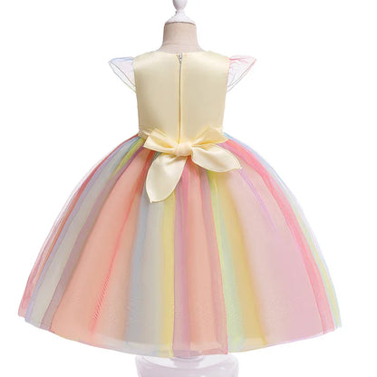 Girl Unicorn Cosplay Party Dress Rainbow Tutu Gown Kids Floral Summer Dresses Girls Birthday Tulle Clothes Children New Costumes