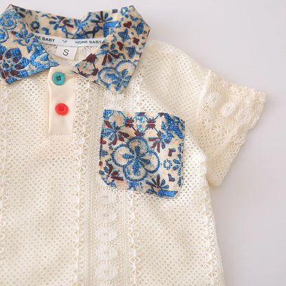Children Summer Fashion Baby Boy Clothes Kids Collar Hollow Out Polo T Shirt+ Flower Shorts 2pc/Set Toddler Girls Casual Outfits