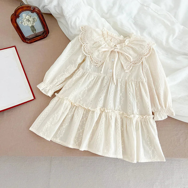 New Baby Girls Dress Girls Sweet Girl Dress Ruffle Trim Party Princess Dress Lace Collar Going Out Casual Dresses Little Clothes