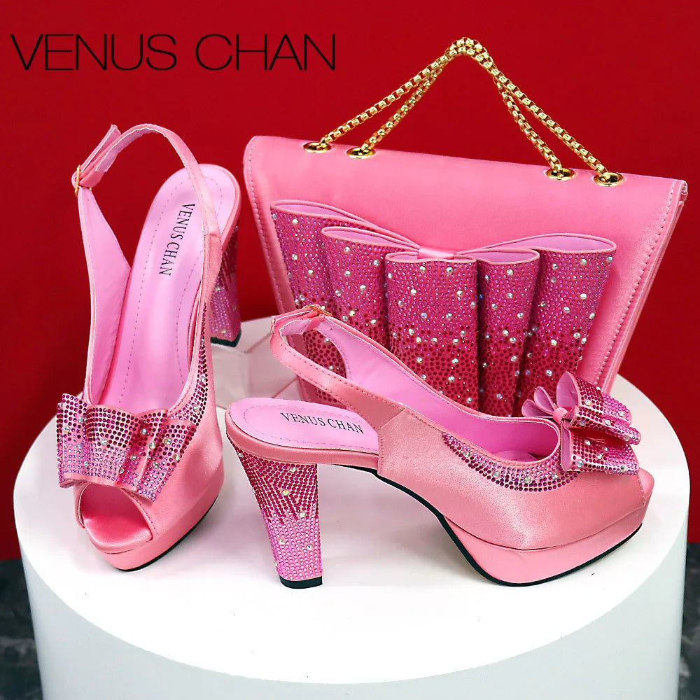 Newst Hot Selling Pointed Toe Slingback Sandals with Bag Set in Coffee Color For Women Wedding Party