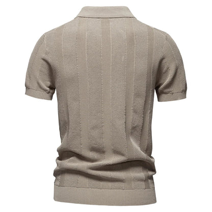 2025 Men's Solid & Striped Mesh Polo Shirt - Breathable Knit Casual Top with Turn-Down Collar